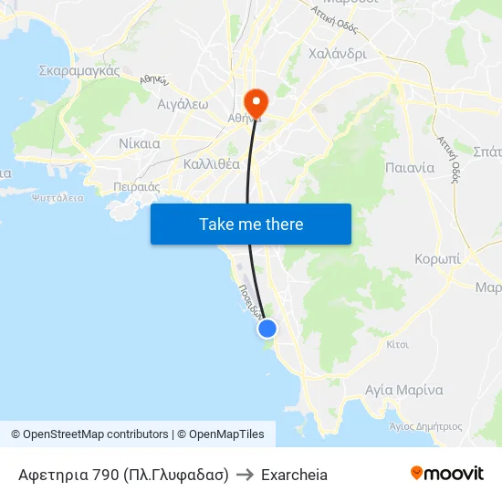 Starting Point 790 (Glyfada Square) to Exarcheia map