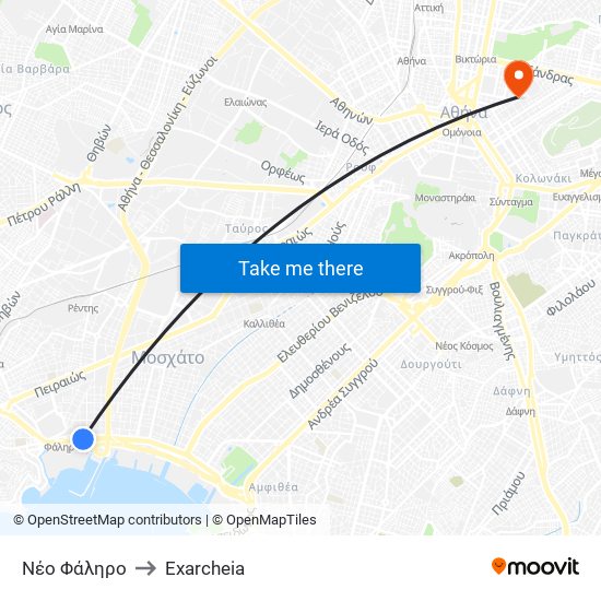 Νέο Φάληρο to Exarcheia map