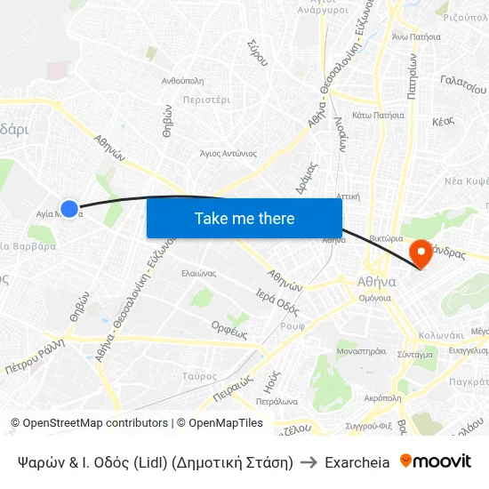 Psaron & Iera Odos (Lidl) (Municipal Stop) to Exarcheia map