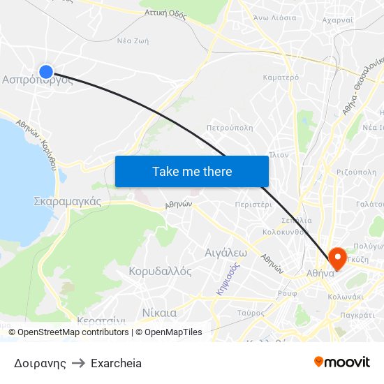 Δοιρανης to Exarcheia map