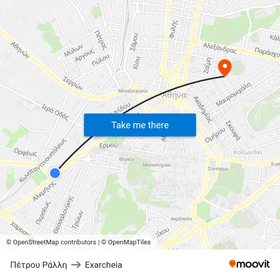 Petrou Ralli to Exarcheia map