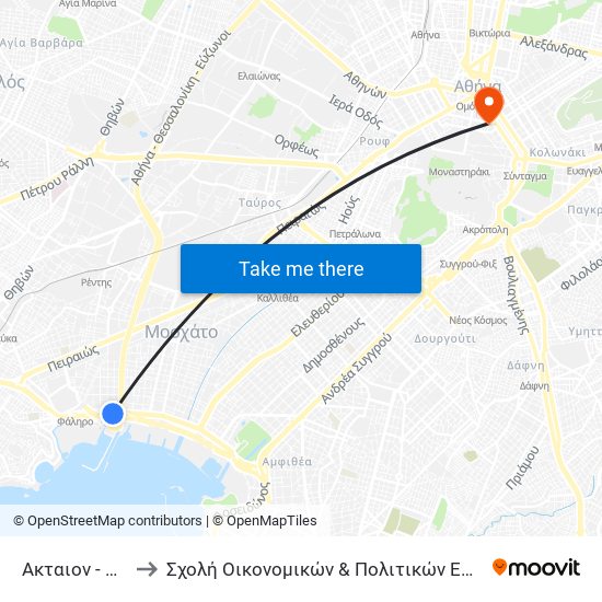 Ακταιον - Aktaion to Σχολή Οικονομικών & Πολιτικών Επιστημών - Εκπα map