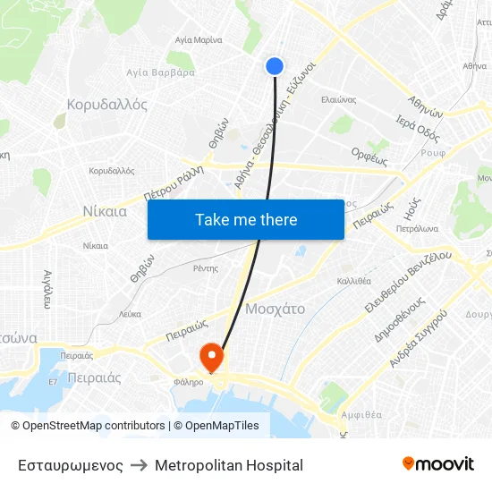 Εσταυρωμενος to Metropolitan Hospital map