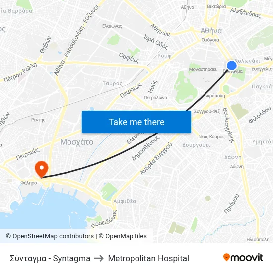 Σύνταγμα - Syntagma to Metropolitan Hospital map