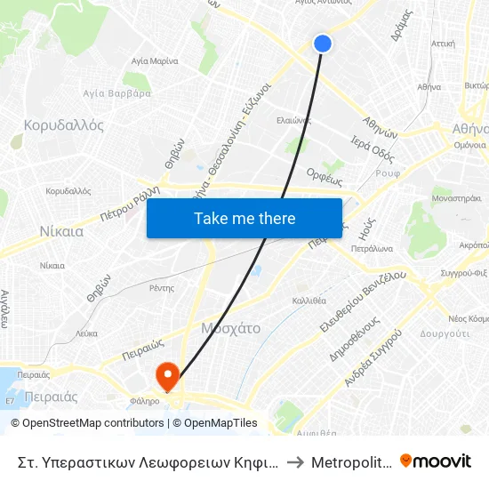 Στ. Υπεραστικων Λεωφορειων Κηφισου - Kifisos Intercity Bus Station to Metropolitan Hospital map