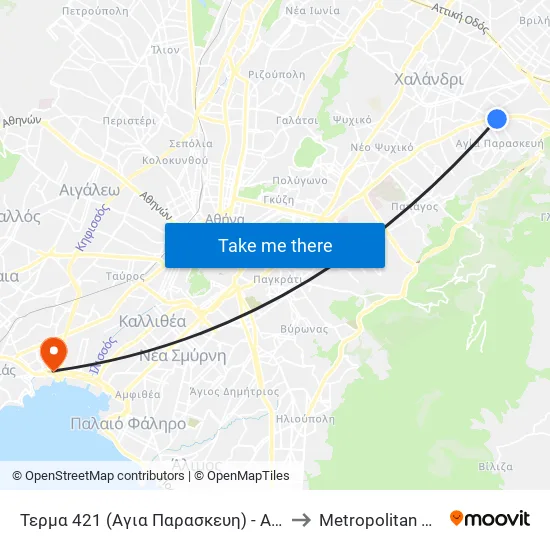 Τερμα 421 (Αγια Παρασκευη) - Agia Paraskeyh to Metropolitan Hospital map