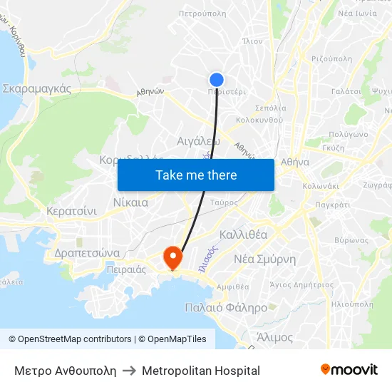 Μετρο Ανθουπολη to Metropolitan Hospital map