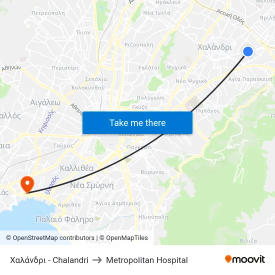 Chalandri to Metropolitan Hospital map