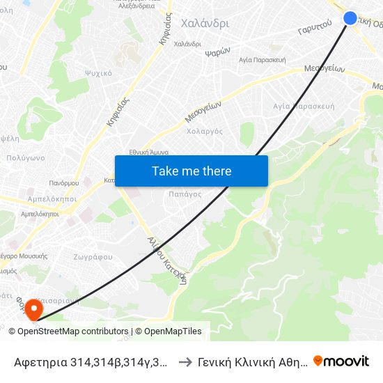 Αφετηρια 314,314β,314γ,319 (Στ. Δουκ. Πλακεντιας) to Γενική Κλινική Αθηναιον Euromedica map