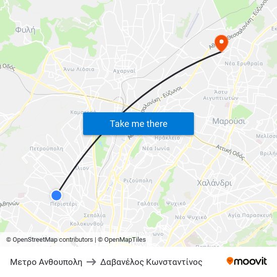 Μετρο Ανθουπολη to Δαβανέλος Κωνσταντίνος map