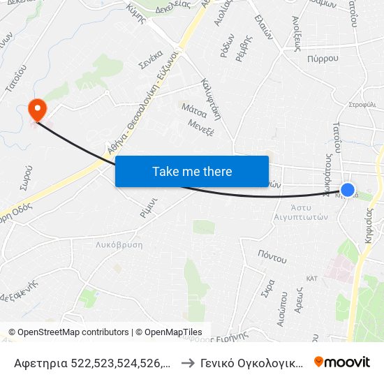 Αφετηρια 522,523,524,526,530,560 (Στ. Κηφισιας) to Γενικό Ογκολογικό Νοσ. Κηφισιάς map