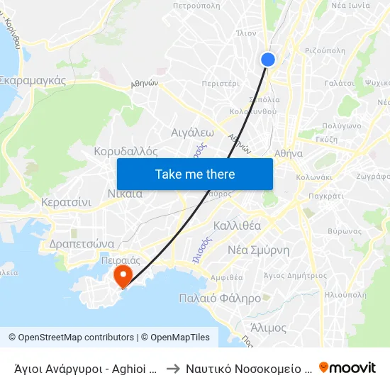 Agioi Anargyroi to Naval Hospital of Piraeus map