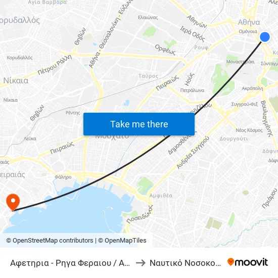 Αφετηρια - Ρηγα Φεραιου / Afethria - Rhga Feraioy to Naval Hospital of Piraeus map