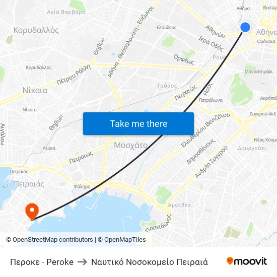Peroke to Naval Hospital of Piraeus map