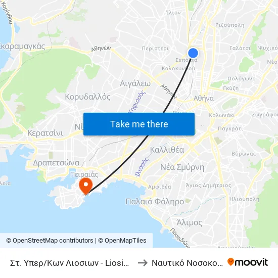 Στ. Υπερ/Κων Λιοσιων - Liosion Intercity Bus Station to Naval Hospital of Piraeus map