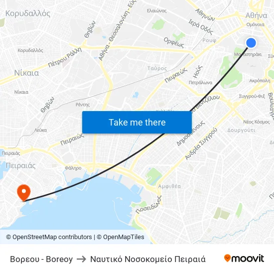 Βορεου - Boreoy to Naval Hospital of Piraeus map