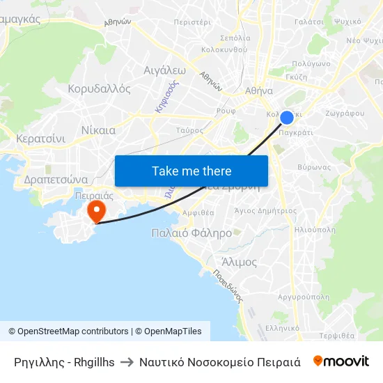 Ρηγιλλης - Rhgillhs to Naval Hospital of Piraeus map