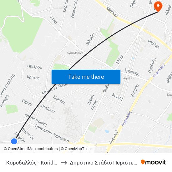Κορυδαλλός - Koridalos to Δημοτικό Στάδιο Περιστερίου map