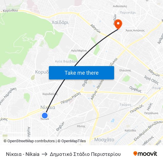 Νίκαια - Nikaia to Δημοτικό Στάδιο Περιστερίου map