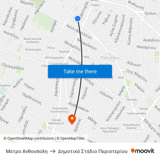 Μετρο Ανθουπολη to Δημοτικό Στάδιο Περιστερίου map