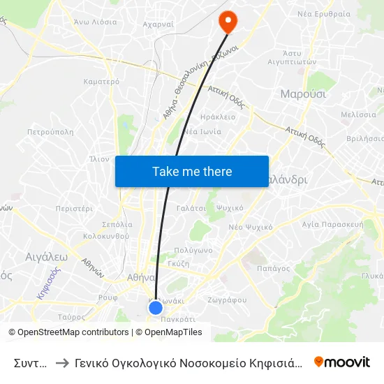 Syntagma to General Oncology Hospital of Kifissia Saints Anargyroi map