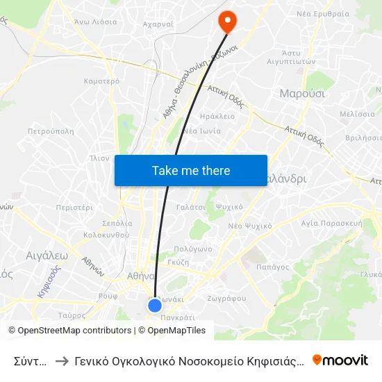Syntagma to General Oncology Hospital of Kifissia Saints Anargyroi map
