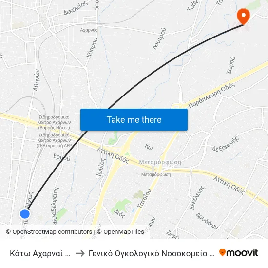 Kato Acharnai to General Oncology Hospital of Kifissia Saints Anargyroi map