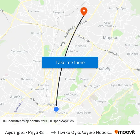 Αφετηρια - Ρηγα Φεραιου / Afethria - Rhga Feraioy to General Oncology Hospital of Kifissia Saints Anargyroi map