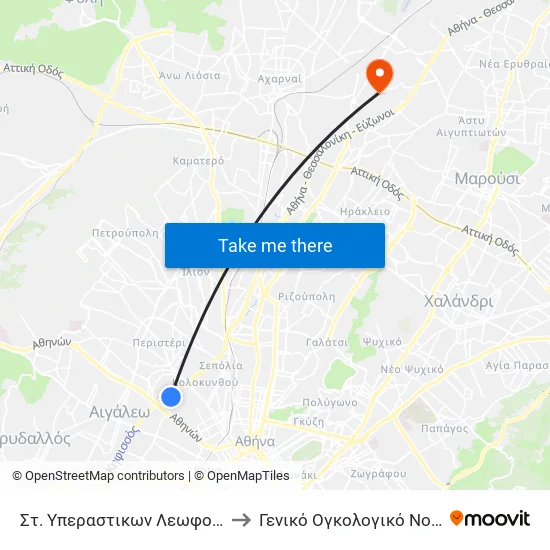 Στ. Υπεραστικων Λεωφορειων Κηφισου - Kifisos Intercity Bus Station to General Oncology Hospital of Kifissia Saints Anargyroi map