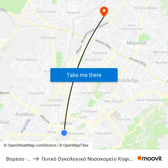 Βορεου - Boreoy to General Oncology Hospital of Kifissia Saints Anargyroi map