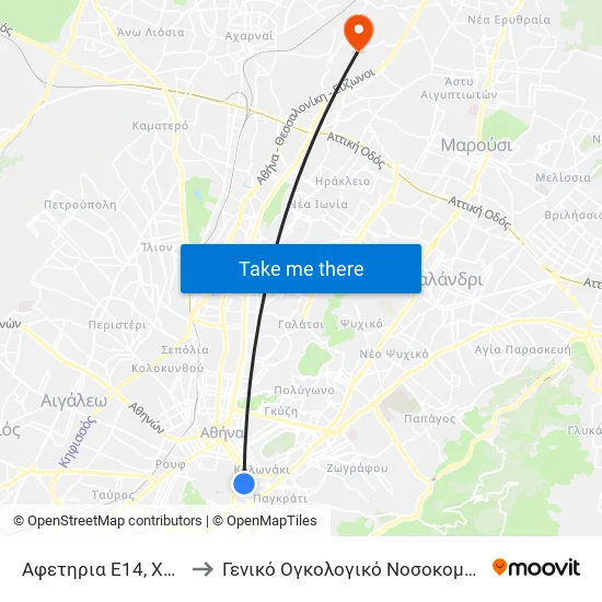 Αφετηρια Ε14, Χ14 (Ζαππειο) - Zappio to General Oncology Hospital of Kifissia Saints Anargyroi map