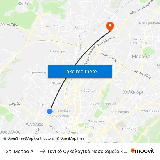 Ag. Antonios Metro Station to General Oncology Hospital of Kifissia Saints Anargyroi map