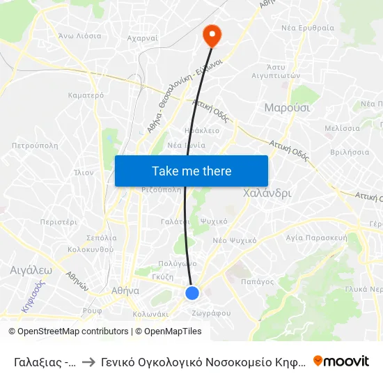 Γαλαξιας - Galaxias to General Oncology Hospital of Kifissia Saints Anargyroi map