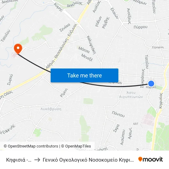 Kifissia to General Oncology Hospital of Kifissia Saints Anargyroi map