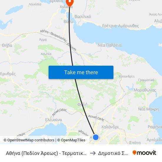 Αθήνα (Πεδίον Άρεως) - Τερματικός / Athens (Pedion Areos)- Terminal to Δημοτικό Στάδιο Χαλκίδας map