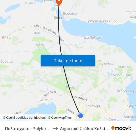 Πολυτεχνειο - Polytexneio to Δημοτικό Στάδιο Χαλκίδας map