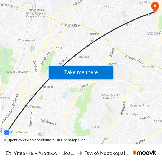 Στ. Υπερ/Κων Λιοσιων - Liosion Intercity Bus Station to General Hospital of Attica "Kat" map