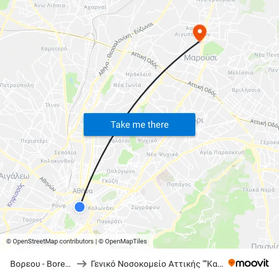 Βορεου - Boreoy to General Hospital of Attica "Kat" map