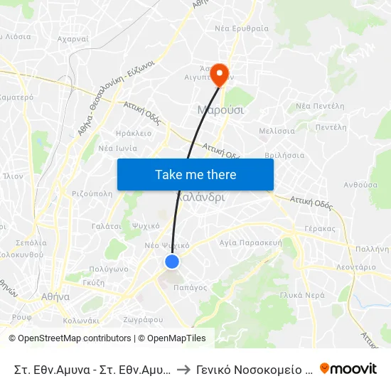 Στ. Εθν.Αμυνα - Στ. Εθν.Αμυνα - St. Ethn. Amyna to General Hospital of Attica "Kat" map