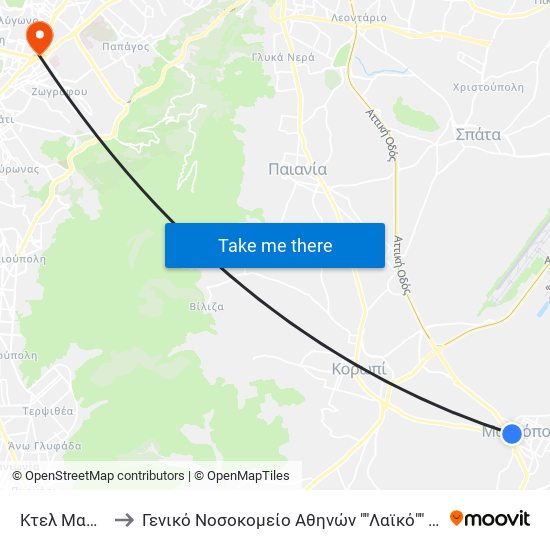 Κτελ Μαρκοπούλου to Γενικό Νοσοκομείο Αθηνών ""Λαϊκό"" - Παράρτημα Σεβαστουπόλεως map