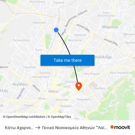 Κάτω Αχαρναί - Kato Acharnai to Γενικό Νοσοκομείο Αθηνών ""Λαϊκό"" - Παράρτημα Σεβαστουπόλεως map