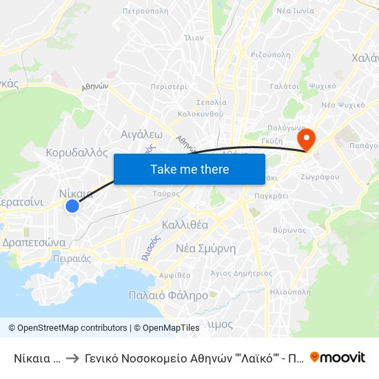 Νίκαια - Nikaia to Γενικό Νοσοκομείο Αθηνών ""Λαϊκό"" - Παράρτημα Σεβαστουπόλεως map