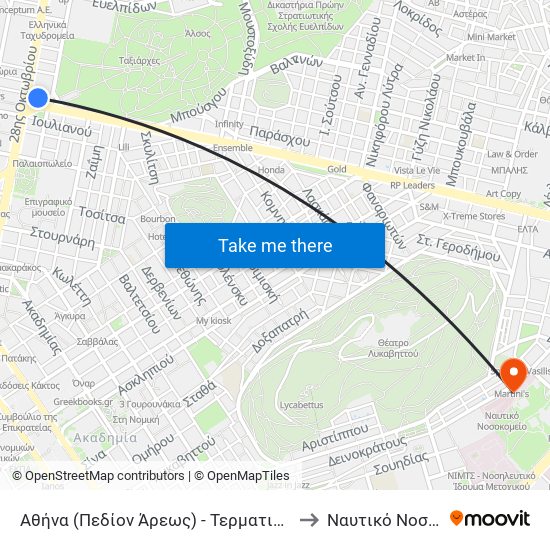 Αθήνα (Πεδίον Άρεως) - Τερματικός / Athens (Pedion Areos)- Terminal to Ναυτικό Νοσοκομείο Αθηνών map