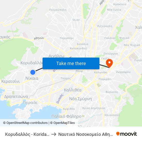 Κορυδαλλός - Koridalos to Ναυτικό Νοσοκομείο Αθηνών map