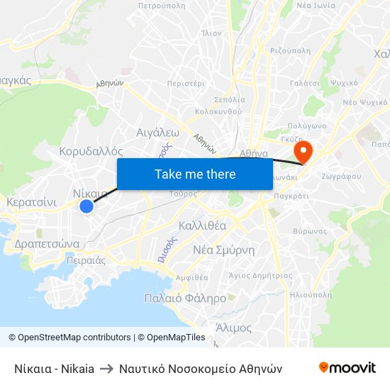 Νίκαια - Nikaia to Ναυτικό Νοσοκομείο Αθηνών map