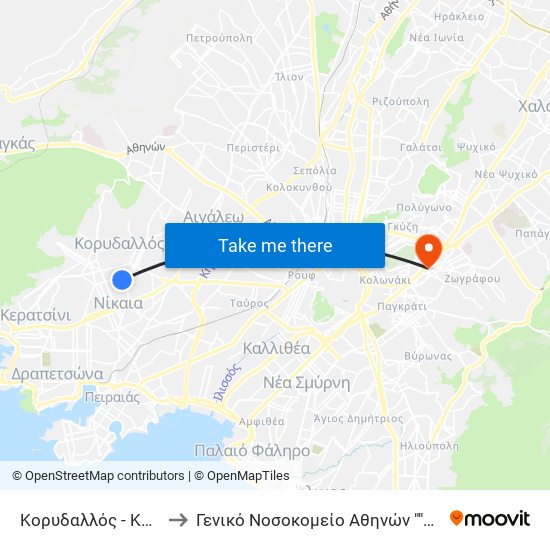 Κορυδαλλός - Koridalos to Γενικό Νοσοκομείο Αθηνών ""Αλεξάνδρα"" map