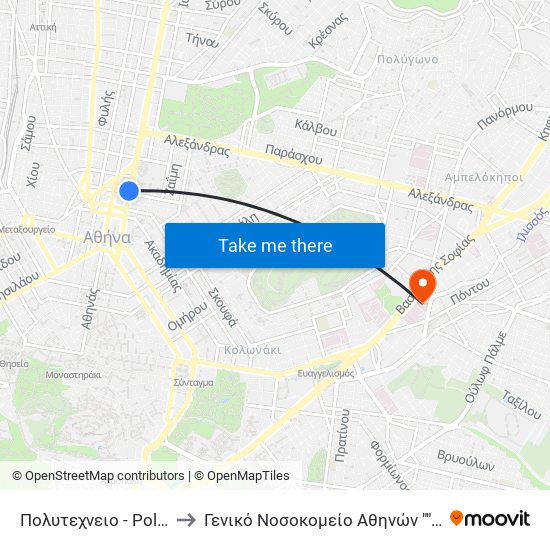 Πολυτεχνειο - Polytexneio to Γενικό Νοσοκομείο Αθηνών ""Αλεξάνδρα"" map