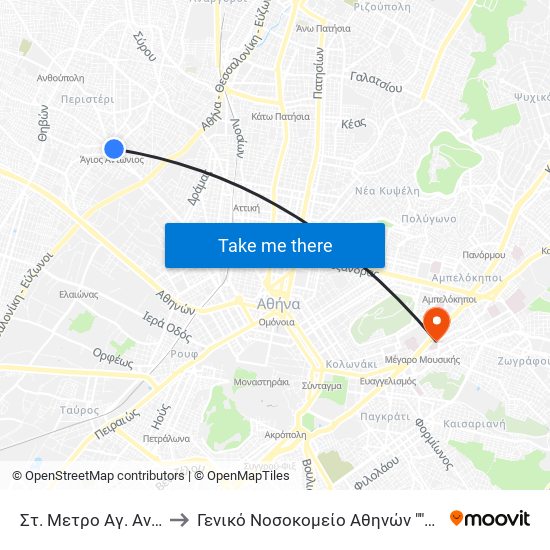 Στ. Μετρο Αγ. Αντωνιος to Γενικό Νοσοκομείο Αθηνών ""Αλεξάνδρα"" map