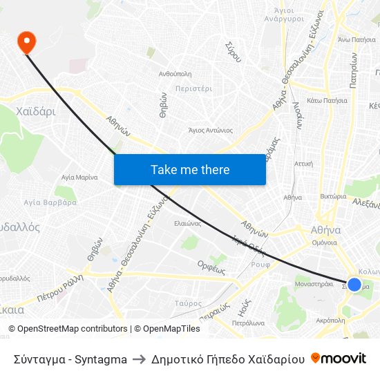 Σύνταγμα - Syntagma to Δημοτικό Γήπεδο Χαϊδαρίου map