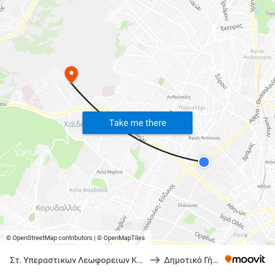 Στ. Υπεραστικων Λεωφορειων Κηφισου - Kifisos Intercity Bus Station to Δημοτικό Γήπεδο Χαϊδαρίου map